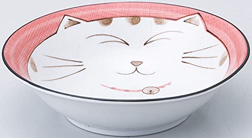 JapanBargain 2478x4, Japanese Porcelain Bowls Shallow Soup Bowls Smiling Kitty Cat Made in Japan, 6.75-inch, Pink