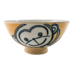 needzo cute monkey design ceramic japanese rice bowl, small asian serving dish for soup, 4.5 inch