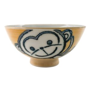 Needzo Cute Monkey Design Ceramic Japanese Rice Bowl, Small Asian Serving Dish for Soup, 4.5 Inch