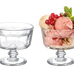 DUHALINE 4 Pack Glass Dessert Bowls, 8 Oz Ice Cream Cups Set, Clear Glass Bowls for Trifle, Parfait, Sundae, Fruit, Pudding and Snack, Lead-Free Glass Dessert Serving Dishes