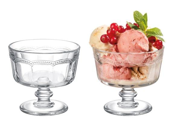 DUHALINE 4 Pack Glass Dessert Bowls, 8 Oz Ice Cream Cups Set, Clear Glass Bowls for Trifle, Parfait, Sundae, Fruit, Pudding and Snack, Lead-Free Glass Dessert Serving Dishes