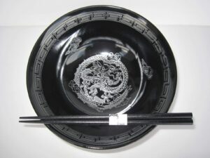 japanese black glaze silver dragon 8.35 inches diameter ramen soup ramen noodle or serving bowl with chopsticks