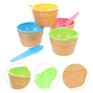 Zerodeko 4 Sets Plastic Dessert Cups with Spoon Reusable Ice Cream Bowls Sundae Cups Yogurt Dessert Bowls Ice Cream Treat Cups for Home Party Supplies Kids Mixing Bowls