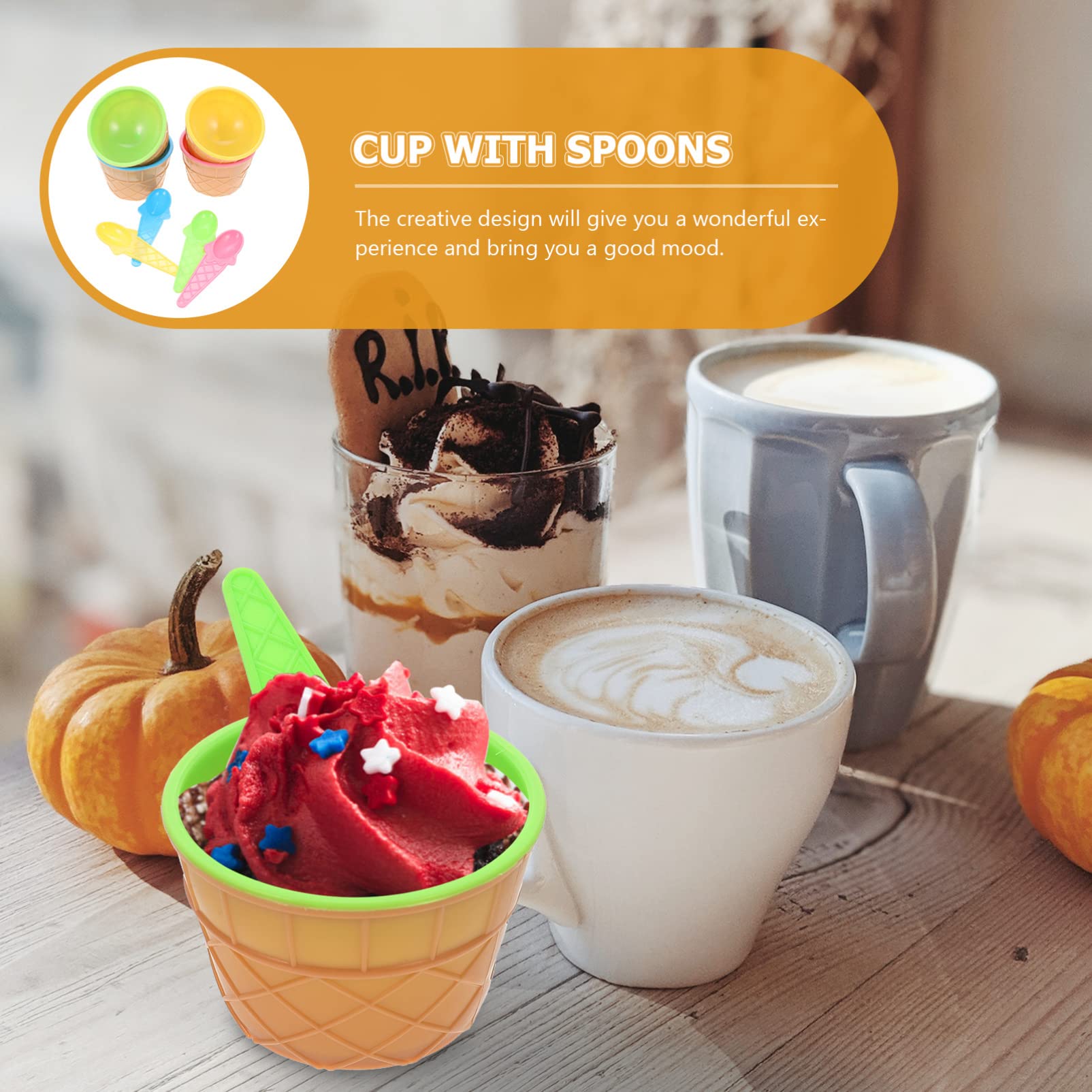 Zerodeko 4 Sets Plastic Dessert Cups with Spoon Reusable Ice Cream Bowls Sundae Cups Yogurt Dessert Bowls Ice Cream Treat Cups for Home Party Supplies Kids Mixing Bowls