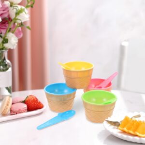 Zerodeko 4 Sets Plastic Dessert Cups with Spoon Reusable Ice Cream Bowls Sundae Cups Yogurt Dessert Bowls Ice Cream Treat Cups for Home Party Supplies Kids Mixing Bowls