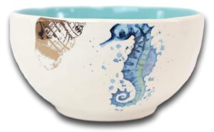 ebros nautical marine coastal sea life blue and white seahorse ceramic dinnerware for beach party hosting kitchen and dining earthenware serveware (large pasta noodles salad soup serving bowl 95oz)