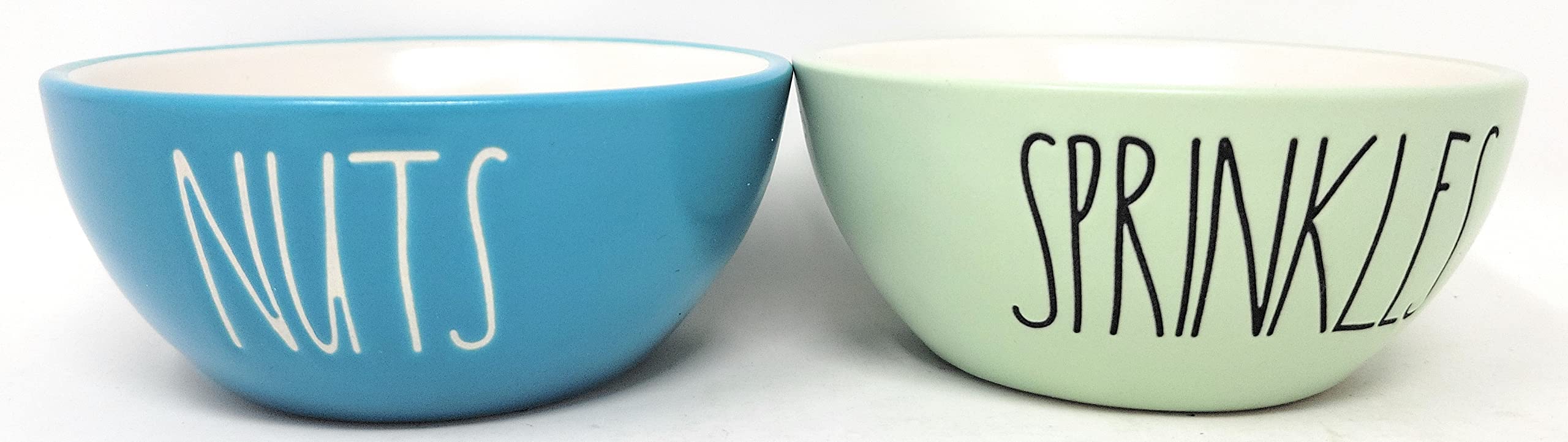 Rae Dunn NUTS SPRINKLES Bowls, Set of 2 Teal Serving Bowl, Ice Cream Condiment Accessories, Pinch Dash Seasoning Ceramic by Magenta LL