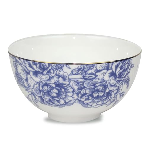 Koken- 4 Bowls Set Fine Bone China with design - Blue & White with Golden Ring - Salad bowls - Soup bowls - Cereal bowls - Mixing Bowls - Kitchen Essentials & Tableware.