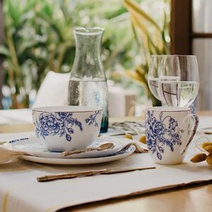 Koken- 4 Bowls Set Fine Bone China with design - Blue & White with Golden Ring - Salad bowls - Soup bowls - Cereal bowls - Mixing Bowls - Kitchen Essentials & Tableware.