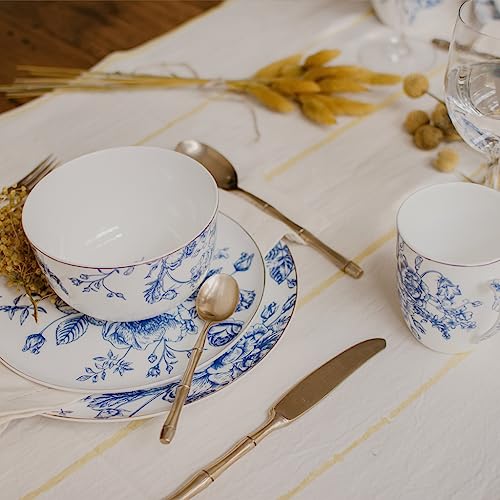 Koken- 4 Bowls Set Fine Bone China with design - Blue & White with Golden Ring - Salad bowls - Soup bowls - Cereal bowls - Mixing Bowls - Kitchen Essentials & Tableware.