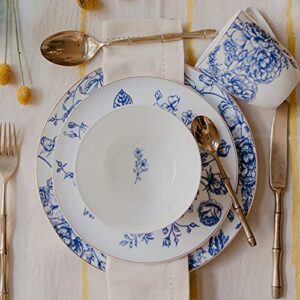 Koken- 4 Bowls Set Fine Bone China with design - Blue & White with Golden Ring - Salad bowls - Soup bowls - Cereal bowls - Mixing Bowls - Kitchen Essentials & Tableware.