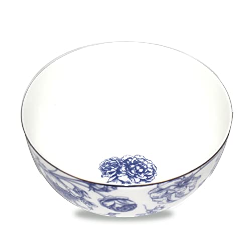 Koken- 4 Bowls Set Fine Bone China with design - Blue & White with Golden Ring - Salad bowls - Soup bowls - Cereal bowls - Mixing Bowls - Kitchen Essentials & Tableware.