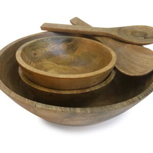 Fairwood Way Wooden Salad Bowl and Four 7 Inch Dinner Salad Bowls