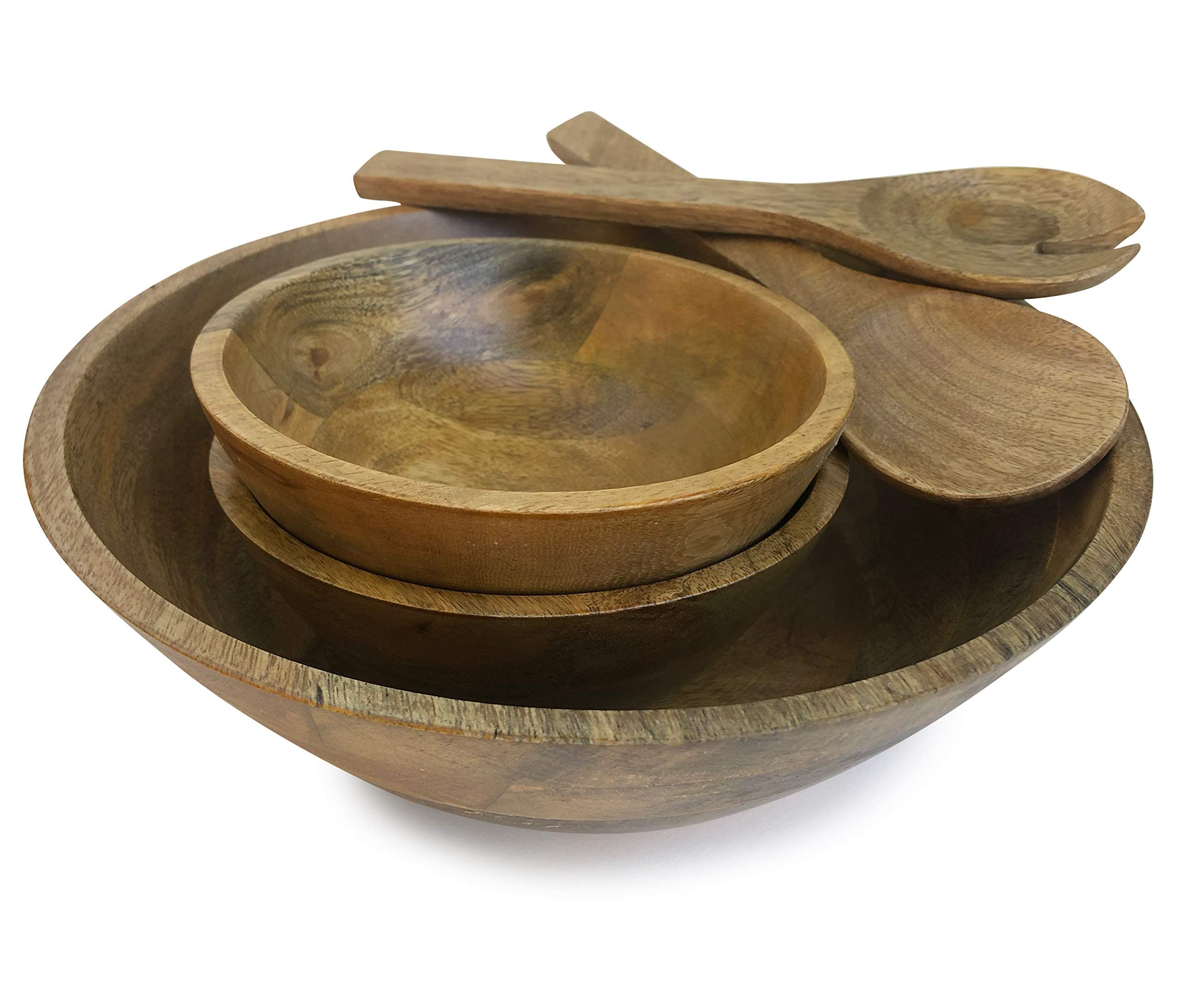 Fairwood Way Wooden Salad Bowl and Four 7 Inch Dinner Salad Bowls