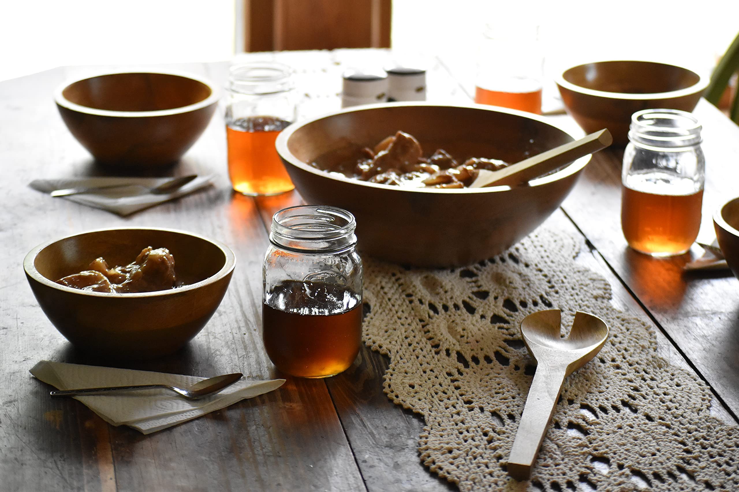 Fairwood Way Wooden Salad Bowl and Four 7 Inch Dinner Salad Bowls