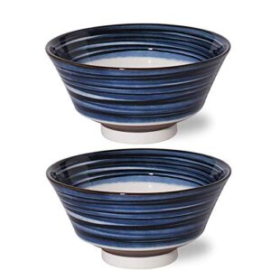 hinomaru collection authentic japanese minoyaki porcelain handpainted ramen bowl large noodle multi purpose bowls set 16.58 fl oz 7.25 inch w set of 2 pair set (komasuji)