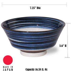 Hinomaru Collection Authentic Japanese Minoyaki Porcelain Handpainted Ramen Bowl Large Noodle Multi Purpose Bowls Set 16.58 fl oz 7.25 inch W Set of 2 Pair Set (Komasuji)