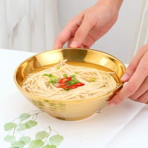 DOBUYOO Japanese Ramen Noodle Soup Bowl Sets,2 Sets (7.09 inch) Gold Double Layer 18/8 Stainless Steel Bowl Sets with Chopsticks and Spoons