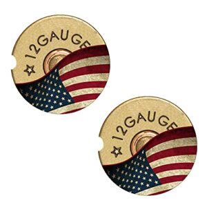 Shotgun Shell 12 Gauge Flag Ceramic Car Coasters, Set of 2, Bullet Car Coaster, Sandstone Car Coaster, Car Coasters for Men, Flag Coaster