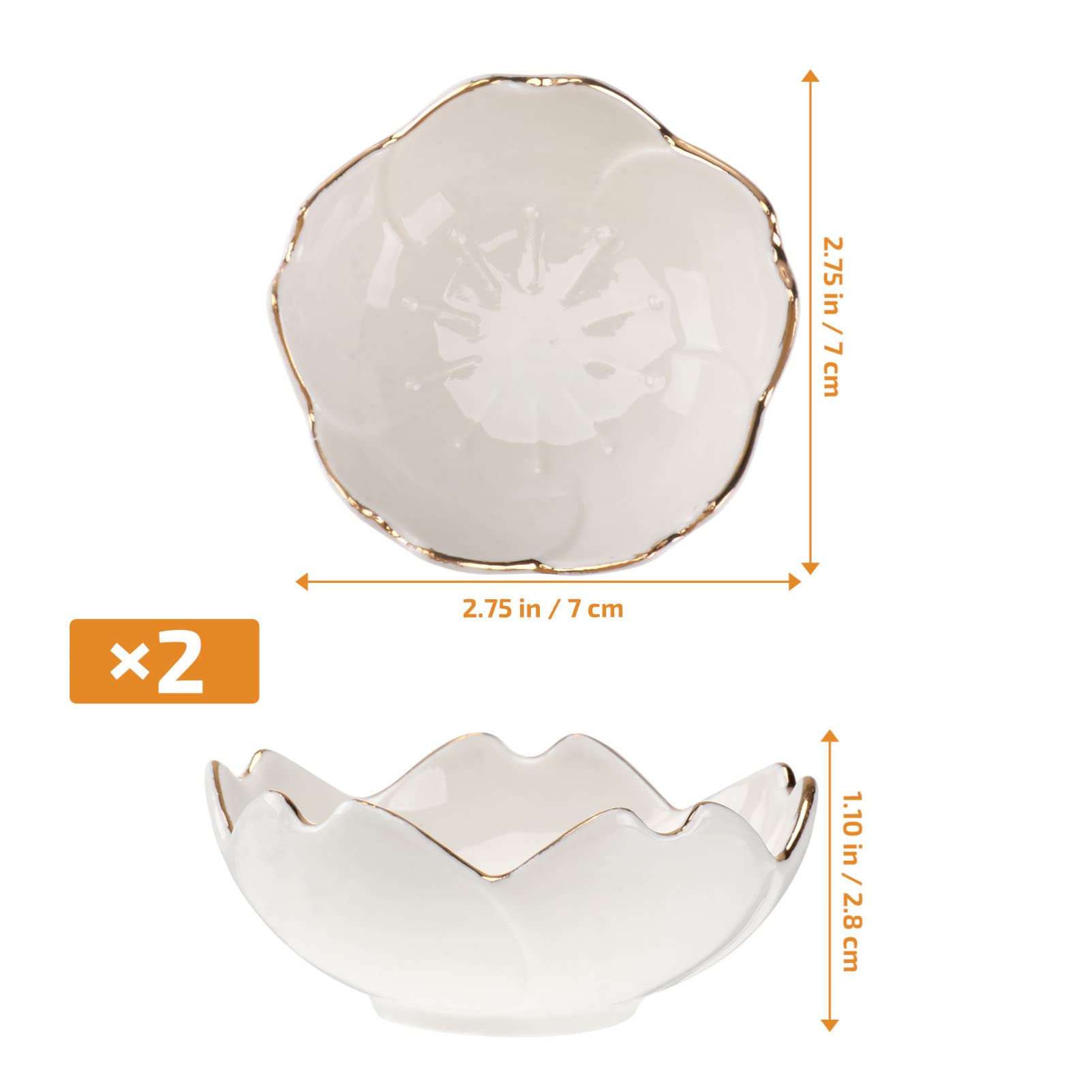 Luxshiny Ceramic Sauce Bowl Bowl Pinch Bowls 2pcs Ceramic Bowl, Gold Rim Bowls Flower Appetizer Plates Dipping Bowls for Home Kitchen (White) Sushi Soy Sauce Dish Japanese Decor