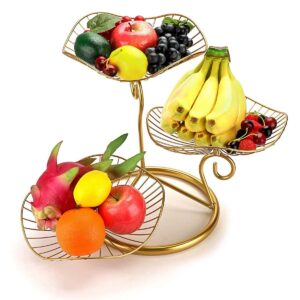 peifly gold fruit bowl,3-tier decorative fruit basket fruit stand holder for kitchen counter holder for vegetables bread snack