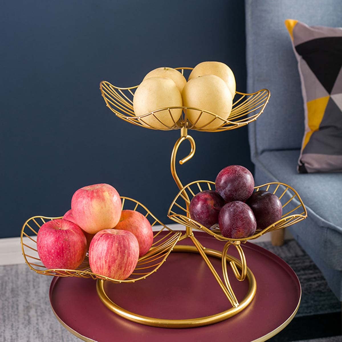 Peifly Gold Fruit Bowl,3-Tier Decorative Fruit Basket Fruit Stand Holder for Kitchen Counter Holder for Vegetables Bread Snack