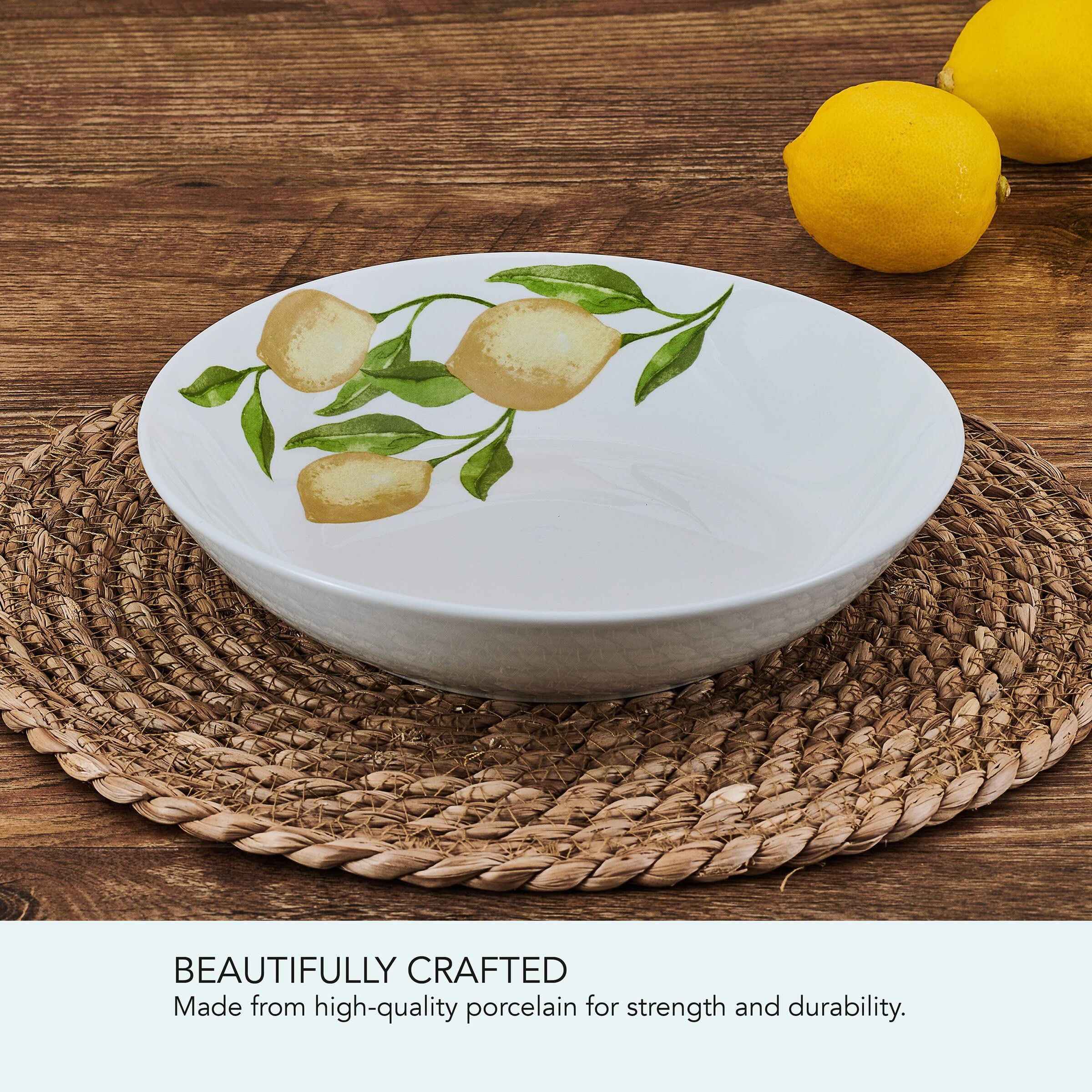 Studio Nova Countryside Lemons Set of 4 Pasta Bowls, 8 Inch, 20 Ounce, White