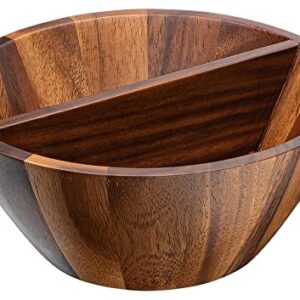 EVERGRO SEQUOIA & CO. Wooden Salad Bowl - Small 9.5” Wood Serving Bowl for Salad, Fruit, or Snack - Acacia divided Wooden Bowls - Wood Salad Bowl for Rustic, Modern Home & Kitchen Counter Décor