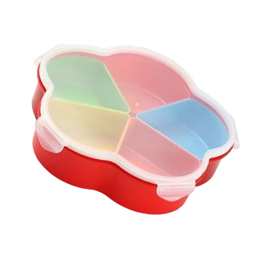 Snack Serving Tray Plastic 5 Compartment Appetizer Platter Sealed Food Server Dishes with Lid Style1