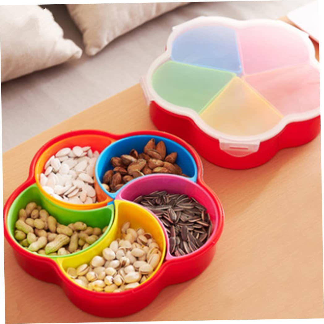 Snack Serving Tray Plastic 5 Compartment Appetizer Platter Sealed Food Server Dishes with Lid Style1