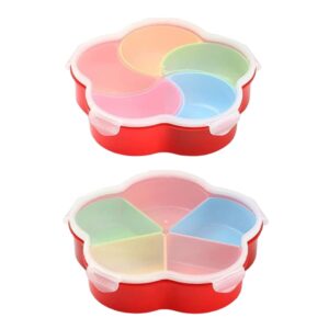 Snack Serving Tray Plastic 5 Compartment Appetizer Platter Sealed Food Server Dishes with Lid Style1