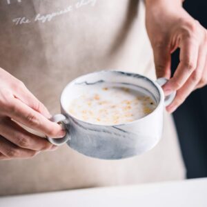 Yundu 9 Ounce Bowls with Handles,Ceramic Bowl for Soup, Souffle, Cereal, Stew, Chill, Ramekins, Set of 6, Grey Marble