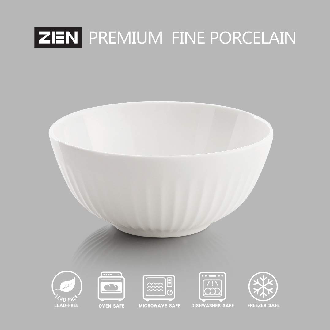 ZEN Pleats Porcelain Soup Bowls 18oz Set of 6 (Mixed Color)