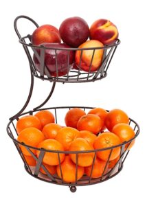 totally kitchen 2-tier fruit basket | round metal fruit storage bowl | oil rubbed bronze