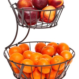 Totally Kitchen 2-Tier Fruit Basket | Round Metal Fruit Storage Bowl | Oil Rubbed Bronze