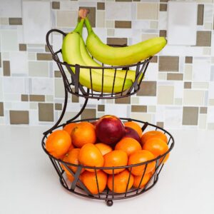 Totally Kitchen 2-Tier Fruit Basket | Round Metal Fruit Storage Bowl | Oil Rubbed Bronze