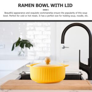 LIFKOME Ceramic Soup Bowl With Handles And Lid Ceramic Serving Bowl Set for Soup Instant Noodles Soup Mug Modern Simple Style Cereal Bowl Table Decoration Yellow