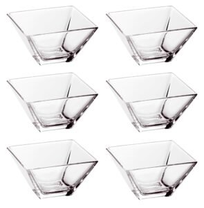 barski glass - bowl - square - for dessert - pasta - fruit - nuts - chocolate - set of 6 bowls - classic clear - 5.5" diameter - made in europe