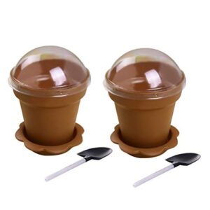 housoutil dessert cups 20pcs mini dessert cup, plastic flowerpot cake cups with dome lid, bottom tray and shovel spoon, small flower pot ice cream cups for pudding mousse diy baking flower pot cupcake