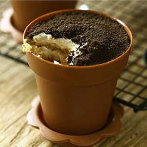 Housoutil Dessert Cups 20pcs Mini Dessert Cup, Plastic Flowerpot Cake Cups with Dome Lid, Bottom Tray and Shovel Spoon, Small Flower Pot Ice Cream Cups for Pudding Mousse DIY Baking Flower Pot Cupcake