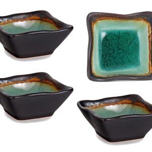 Happy Sales Green Kosui 2-3/4" Square Soy Sauce/Dipping Bowls (Set of 4), Turquoise