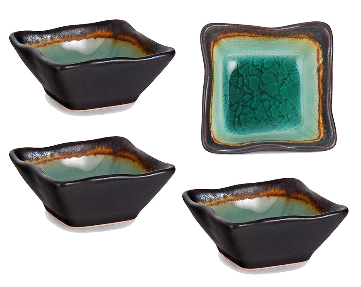 Happy Sales Green Kosui 2-3/4" Square Soy Sauce/Dipping Bowls (Set of 4), Turquoise