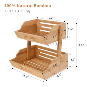 Lunavita 2 Tier Bamboo Fruit Basket, Fruit Stand, Large Fruit Vegetable Storage for Kitchen Countertop,Fruit Holder for Vegetables, Bread,Drinks, Snack Storage and Display