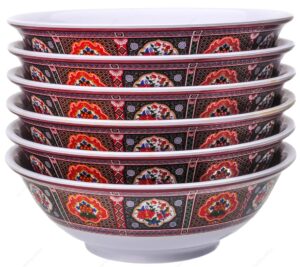 melamine oriental pho noodle soup bowl, 52 ounce, peacock design, set of 6
