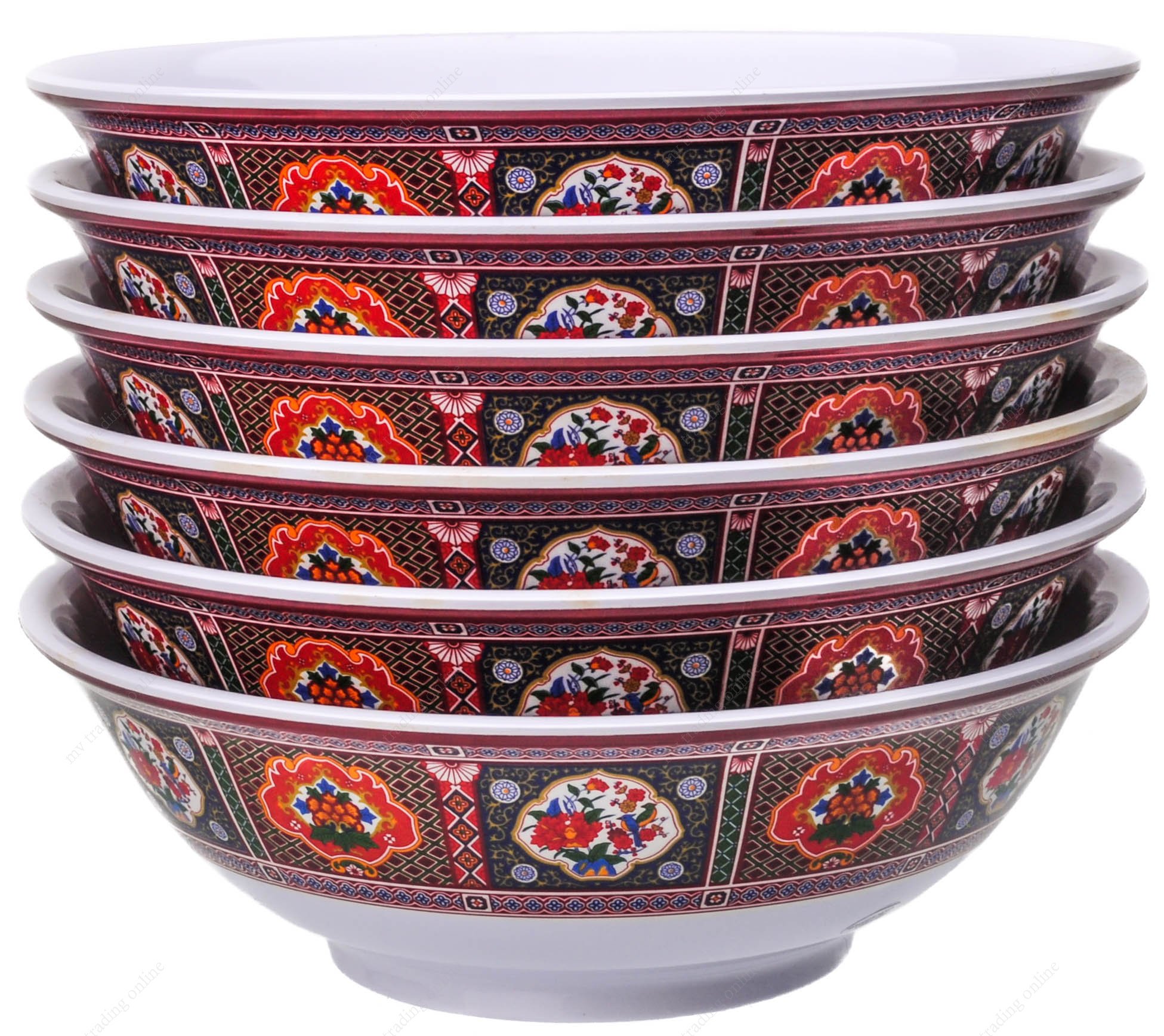 Melamine Oriental Pho Noodle Soup Bowl, 52 Ounce, Peacock Design, Set of 6