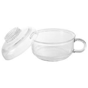 Housoutil Glass Noodle Bowls Transparent Pasta Noodles Bowl with Lid and Handle, Glass Soup Bowl for Noodles, Soup, Cereals- Glass Glass Soup Bowls