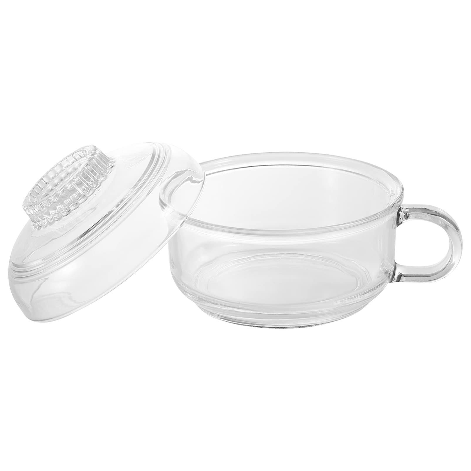 Housoutil Glass Noodle Bowls Transparent Pasta Noodles Bowl with Lid and Handle, Glass Soup Bowl for Noodles, Soup, Cereals- Glass Glass Soup Bowls