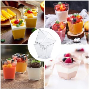 WAIZHIUA 50Pcs Plastic Dessert Cups, 5.4OZ Mini Square Dessert Cups Clear Parfait Appetizer Cup Reusable Multiuse for Desserts Pudding Mousse Christmas Party Supplies(with 50Pcs Spoons)