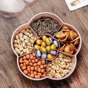 Cabilock Creative Flower Type Candy Box Plastic Snack Storage Tray Double-Layer Snacks Partition Manager Container Dried Fruit Plate for Home Wedding Christmas Party (Rose Red)