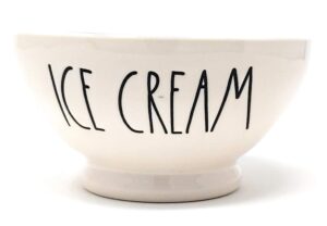 rae dunn by magenta ice cream bowl, ceramic, white with blue interior and black ll. 3in x 5.5in